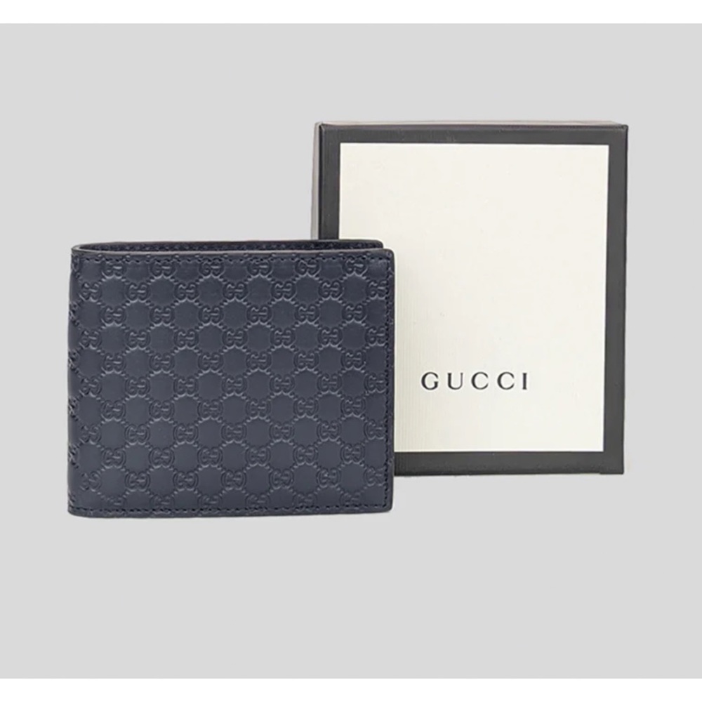 Gucci MicroGuccissima GG Logo Blue Leather Wallet with Removable Insert